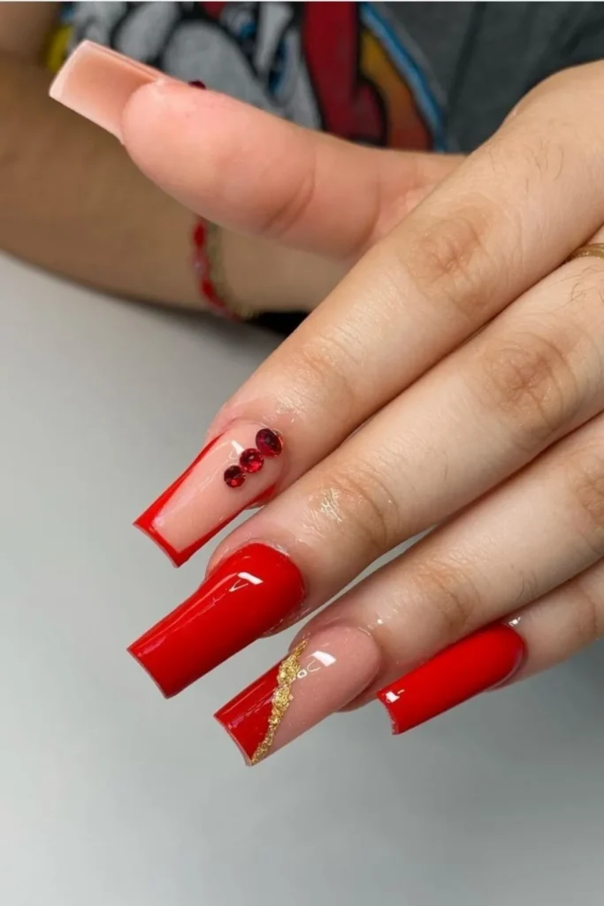 Luxury Red & Gold Nails