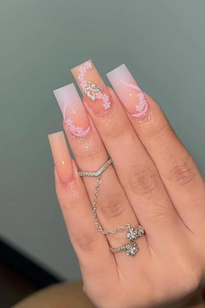 Lace & Diamond Ombre Nails