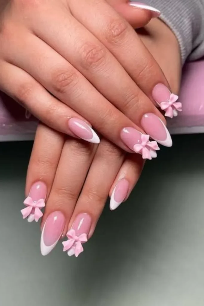 Pink Bow Nails