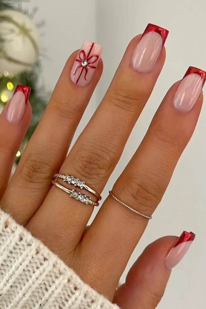 Red Ribbon Glam Nails