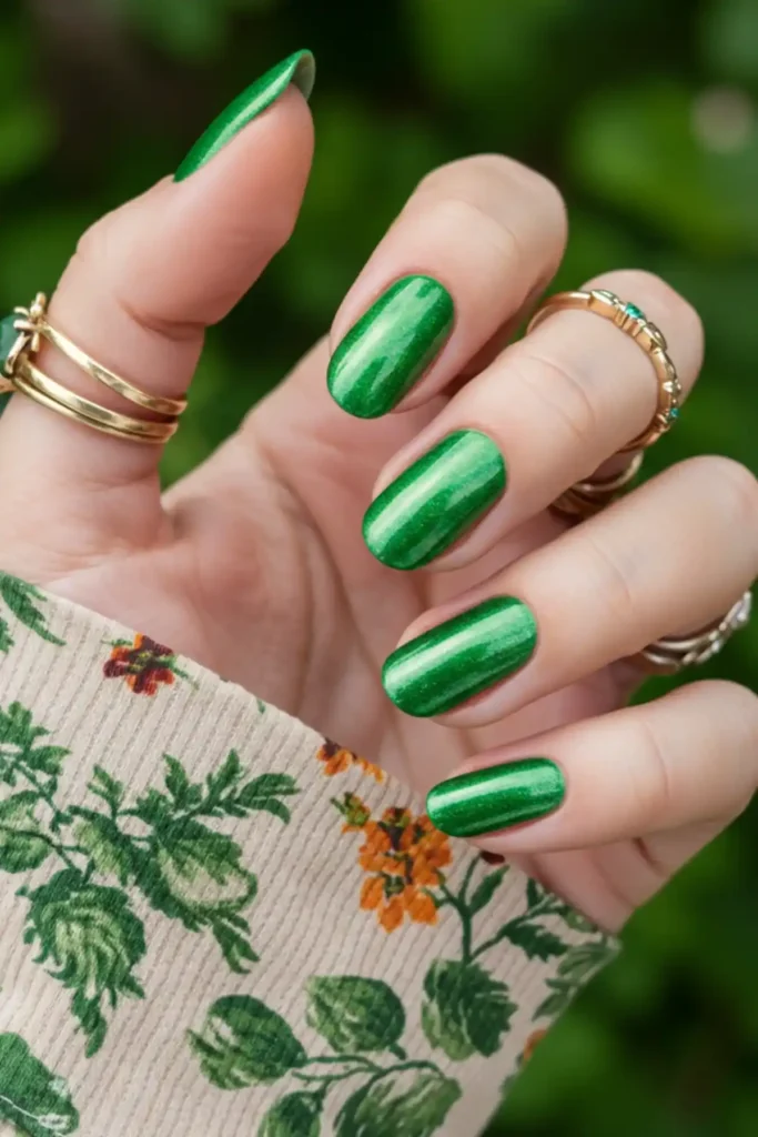 Grass Green Iridescent Nails