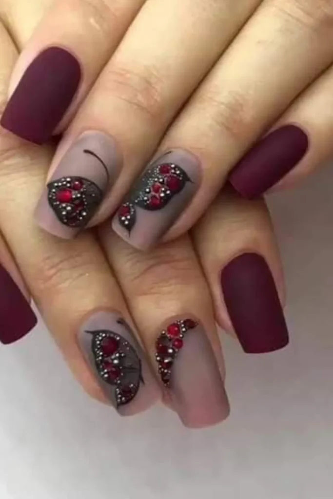Red and Grey Heart Nail