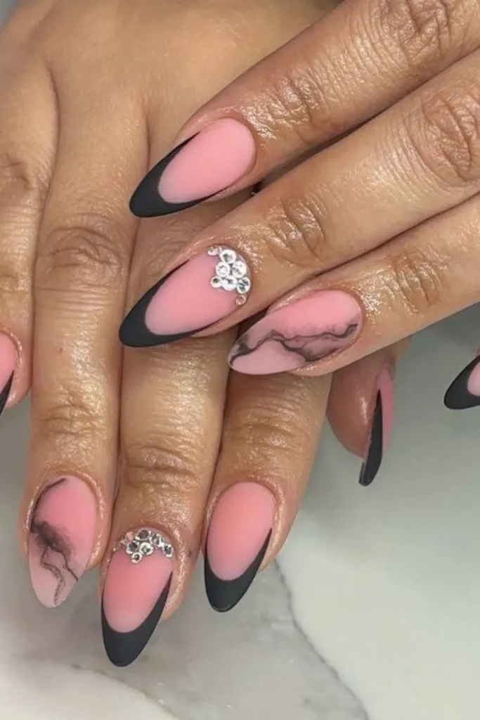 Elegant Pink and Black Nails
