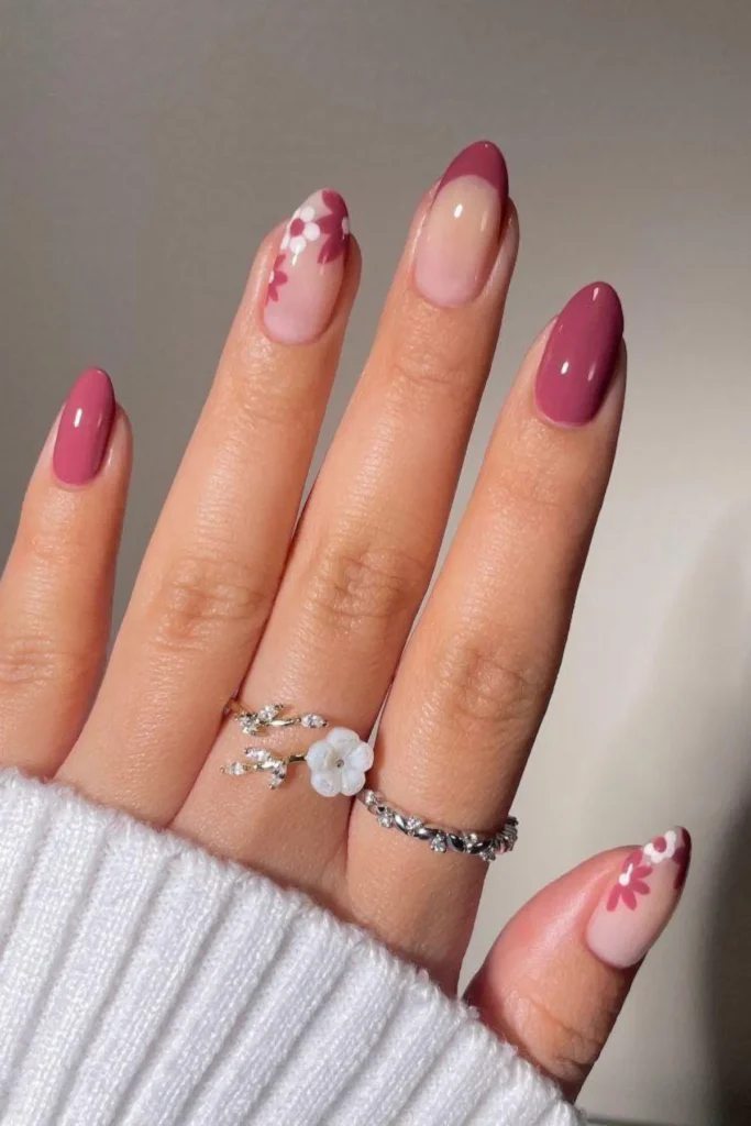 Pink floral nails