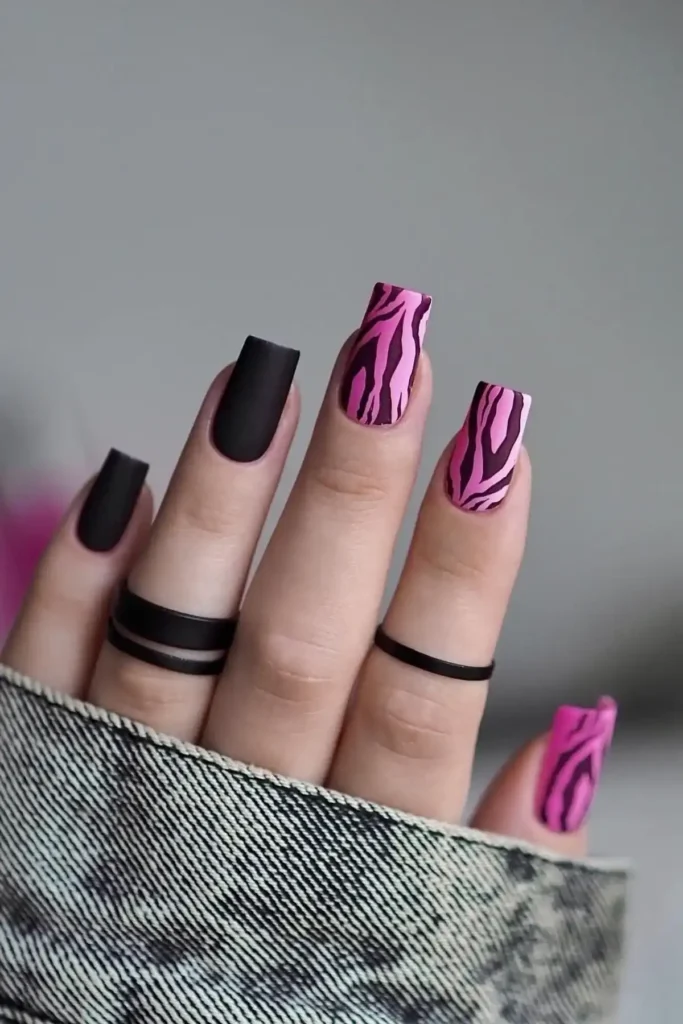 Black & Pink Nails