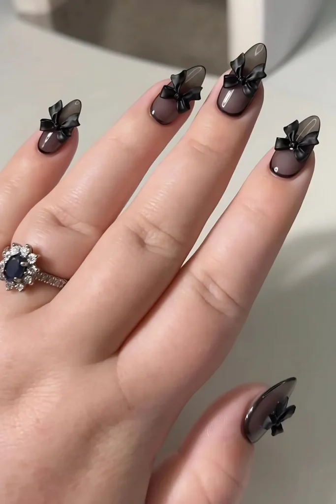 Black Bow Nails
