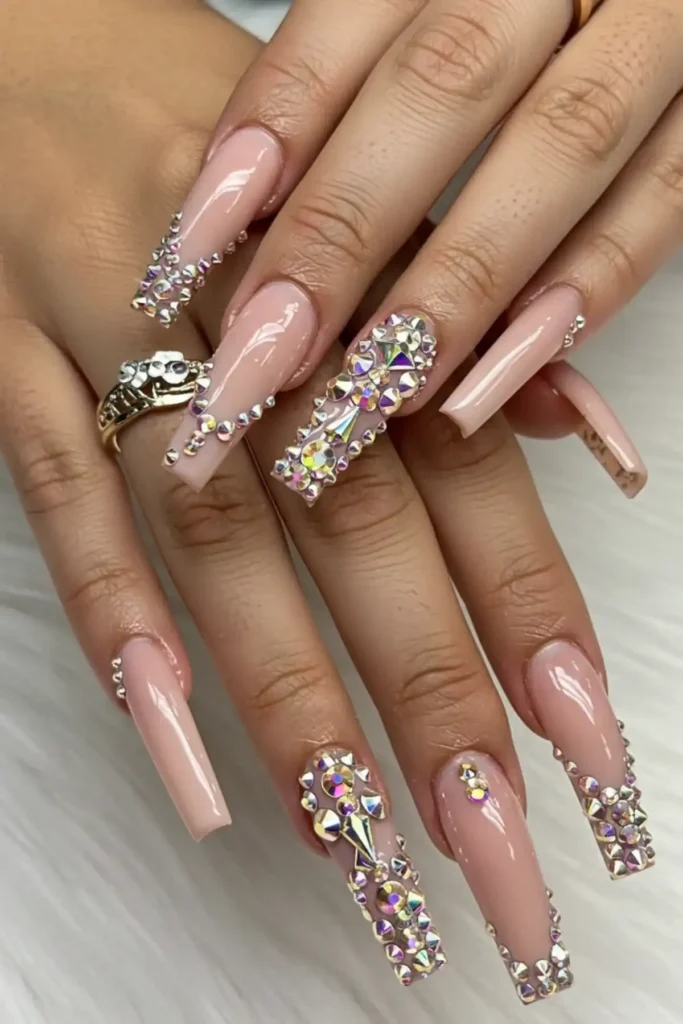Crystal Embellishment Long Nails