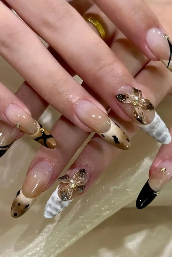Animal Print Floral Nails