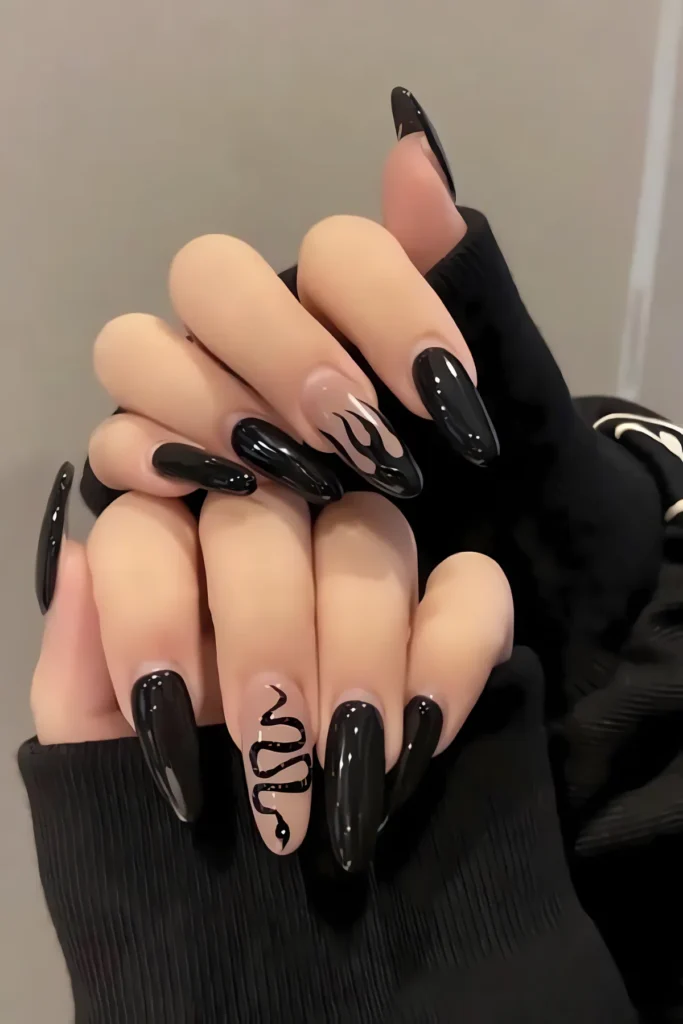 Fiery Black Nails