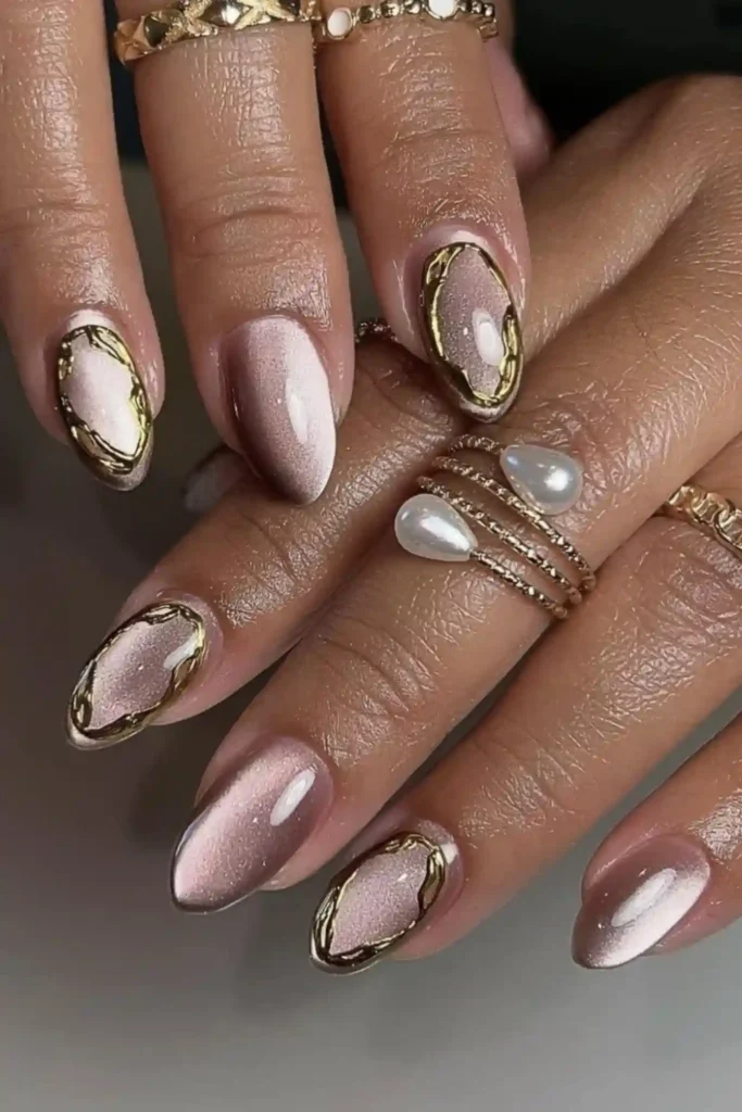 Gold & Pearl Nails