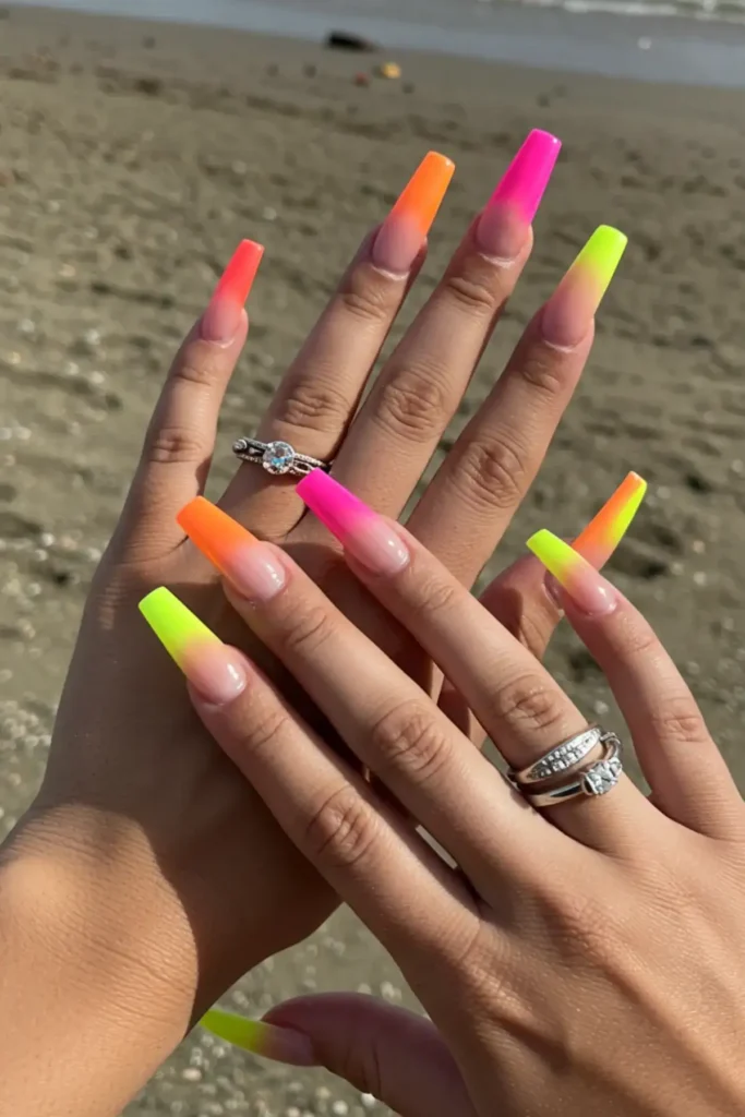 Gradient Neon Long Nails