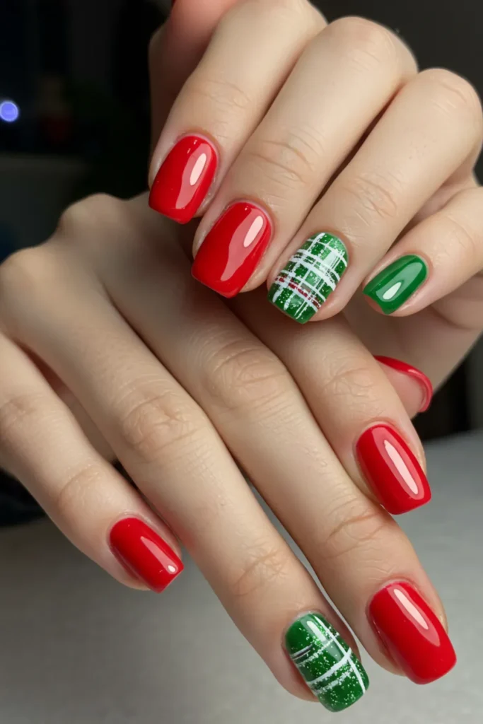 Red & Green Combo Nails