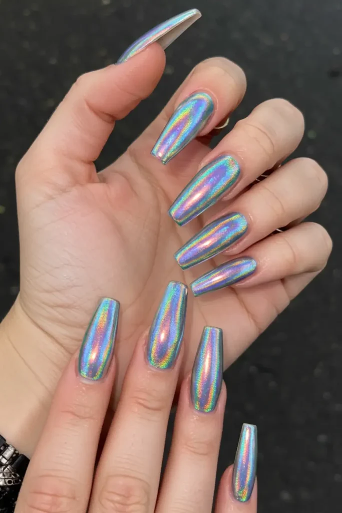 Holo Chrome Long Nails