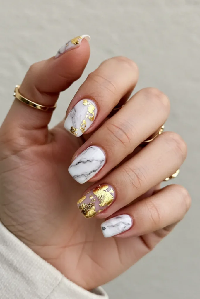 Marble & Gold Accents Nails