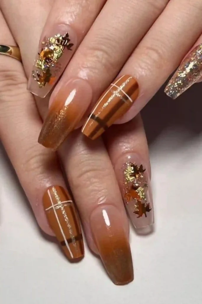 Plaid Pattern Fall Nails