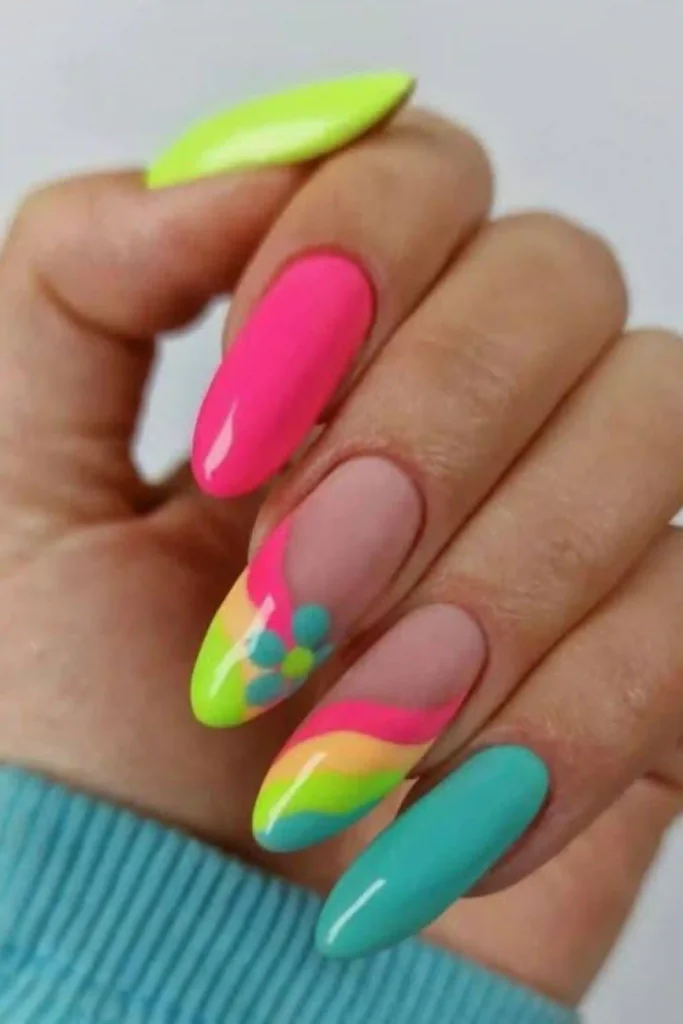 Vibrant Neon Tip Nails