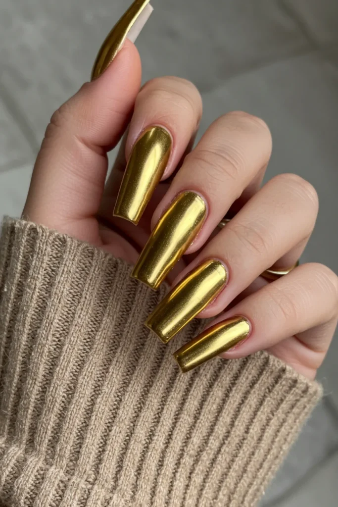 Metallic Gold Long Nails