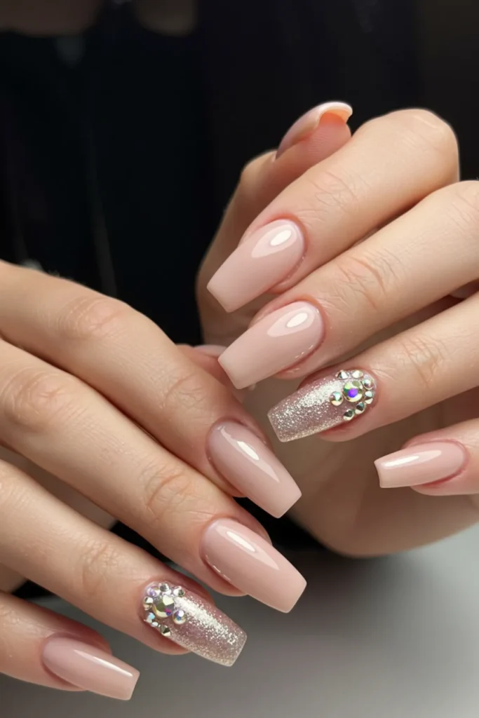 Nude Nails with Rhinestones