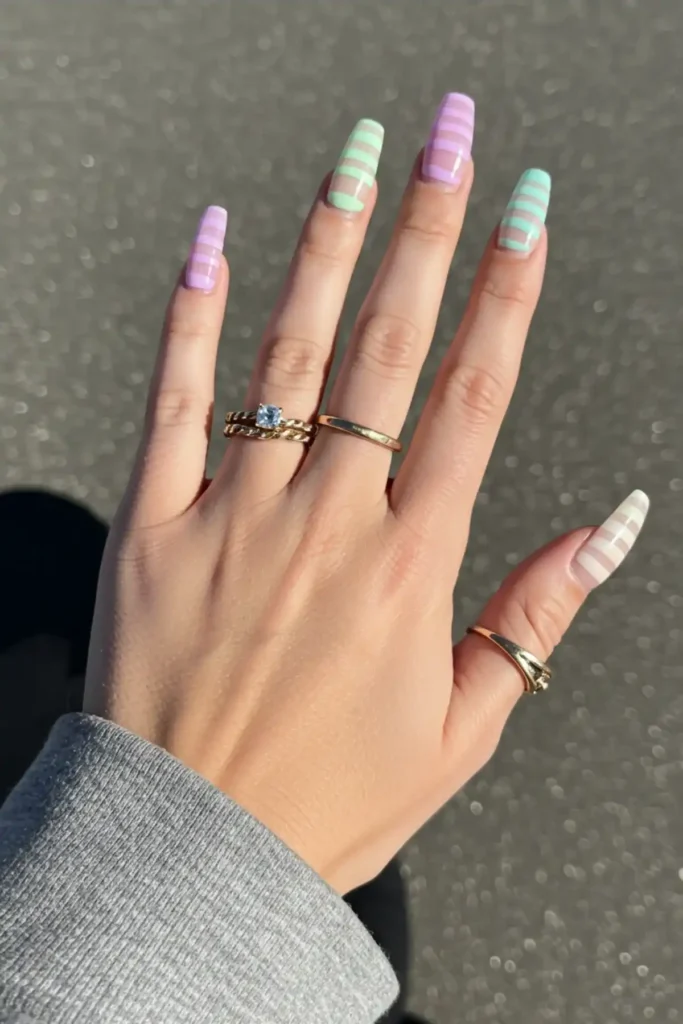 Pastel Stripes Long Nails