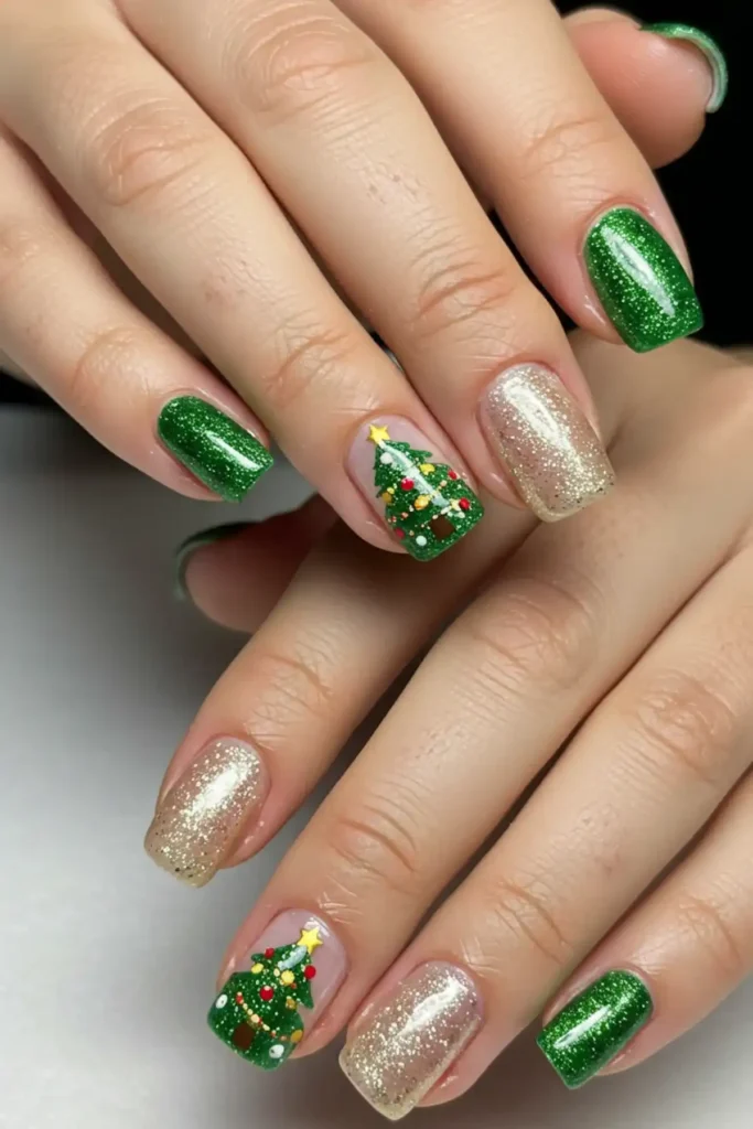 Christmas Tree Accents Nails