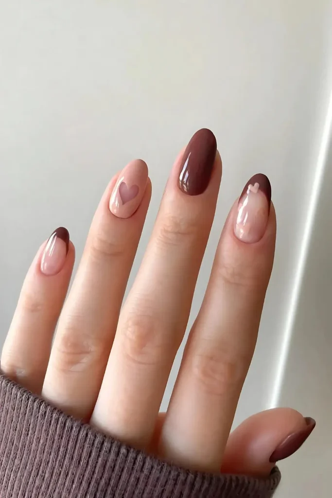 Warm Brown Heart Nails