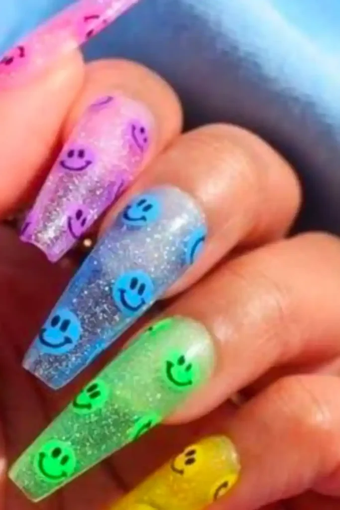 Rainbow Smiley Nails